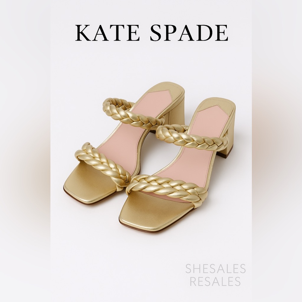 Kate Spade New York Nina Gold Braided Strap Block Heel Sandals Women’s Size 9B